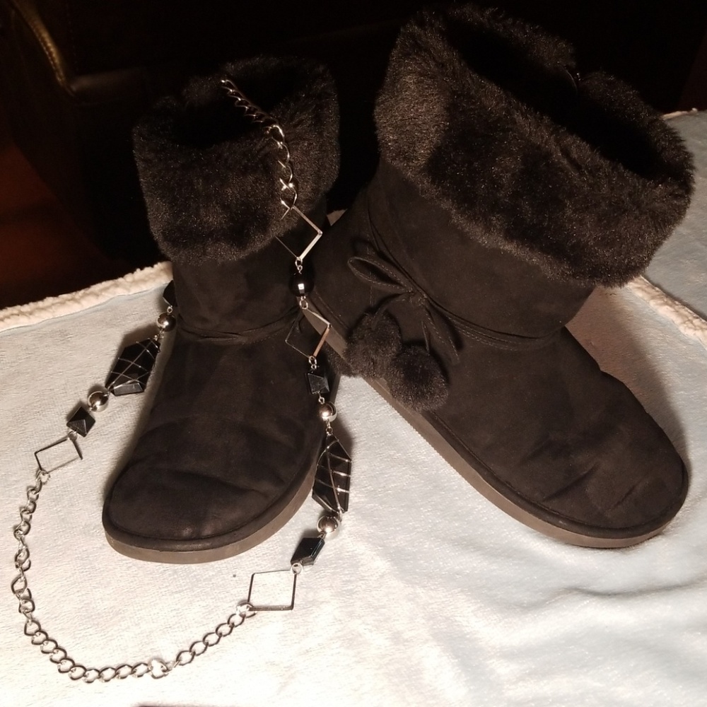 Lands End Zip Up Faux Fur Lined Boots